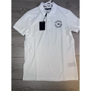 NWT Tommy Hilfiger Logo Short Sleeve Collared Polo Shirt White Men's Size Small